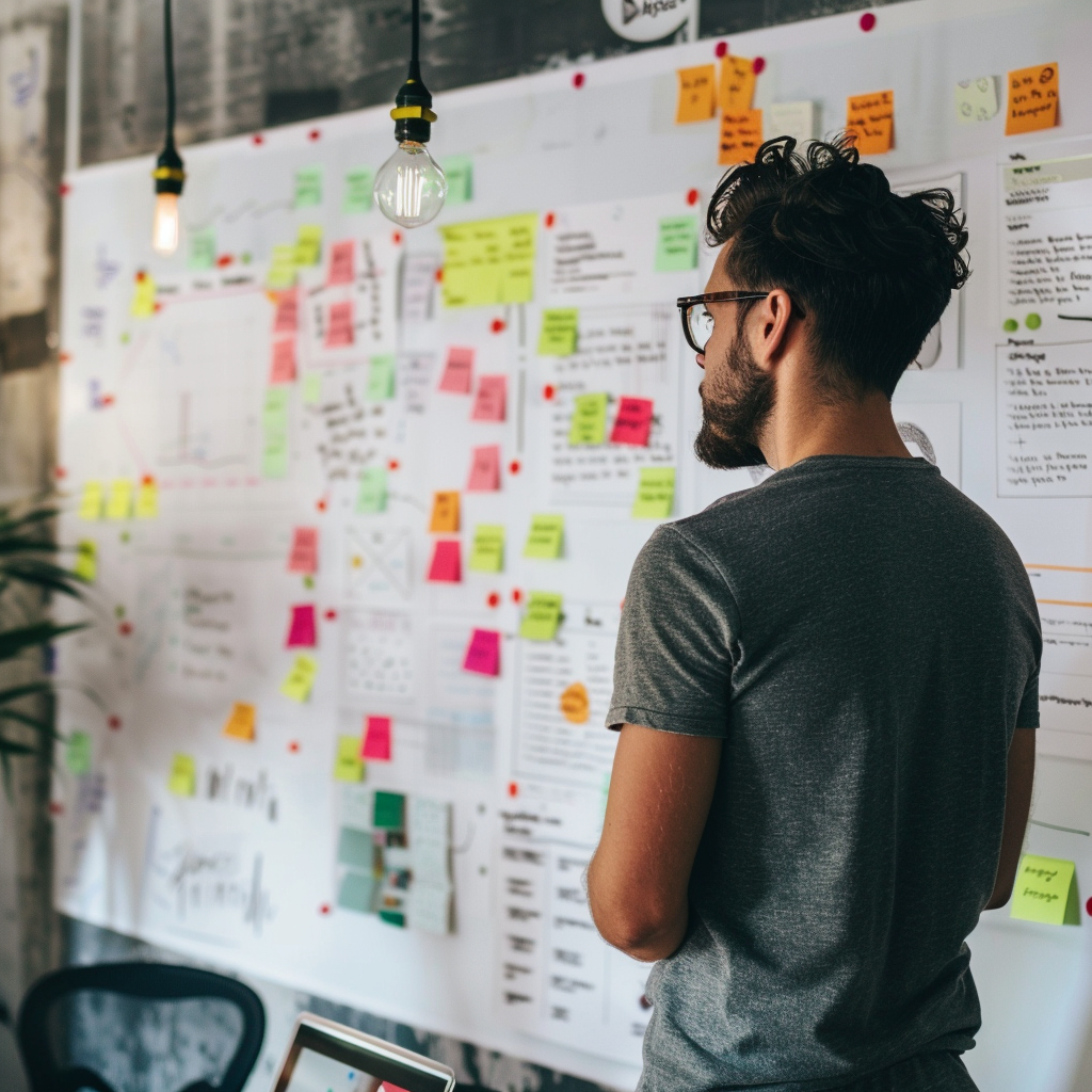 Man Standing in Front of Whiteboard.